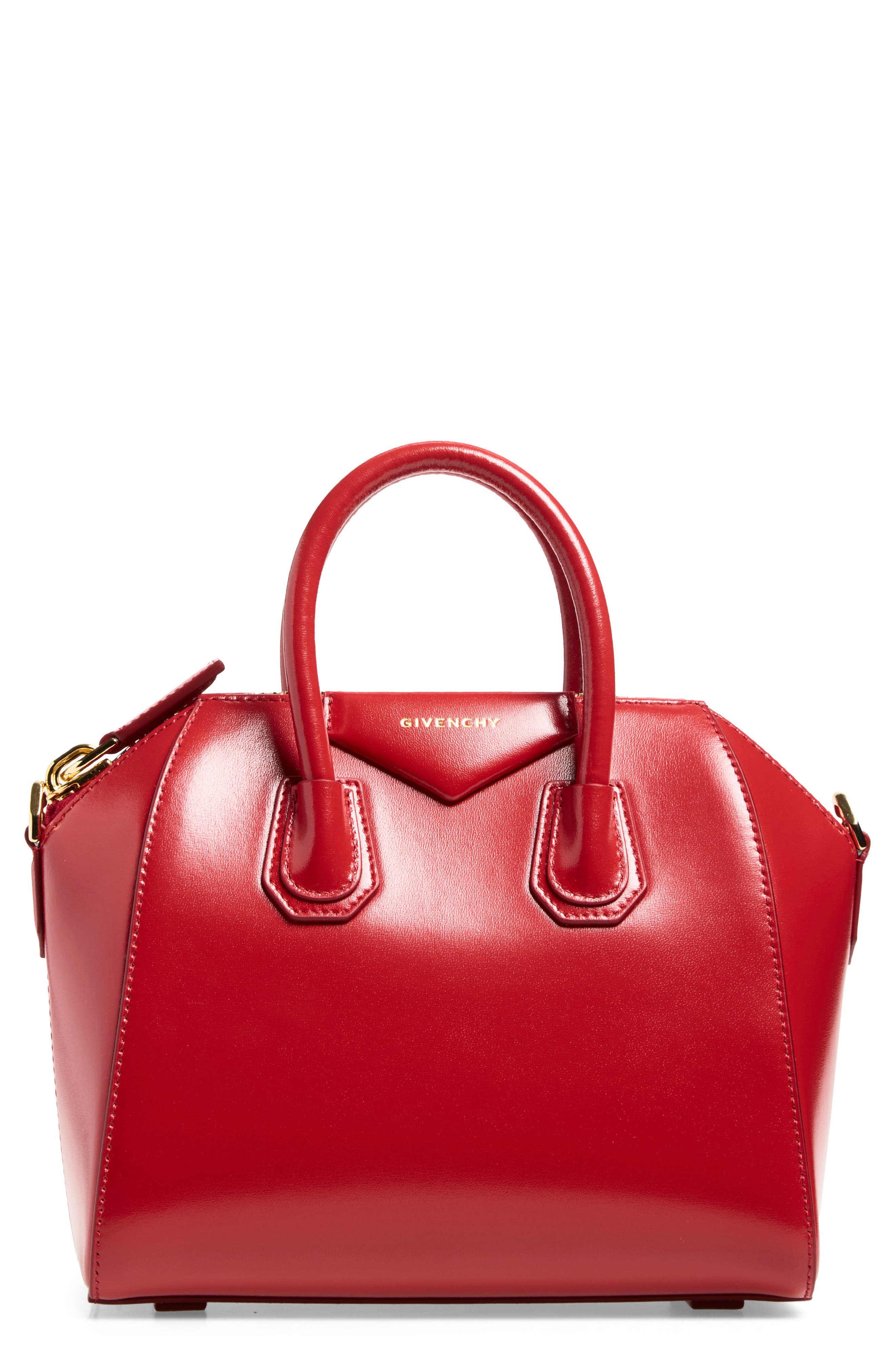 Mini Antigona Leather Satchel, Main, color, VERMILLION