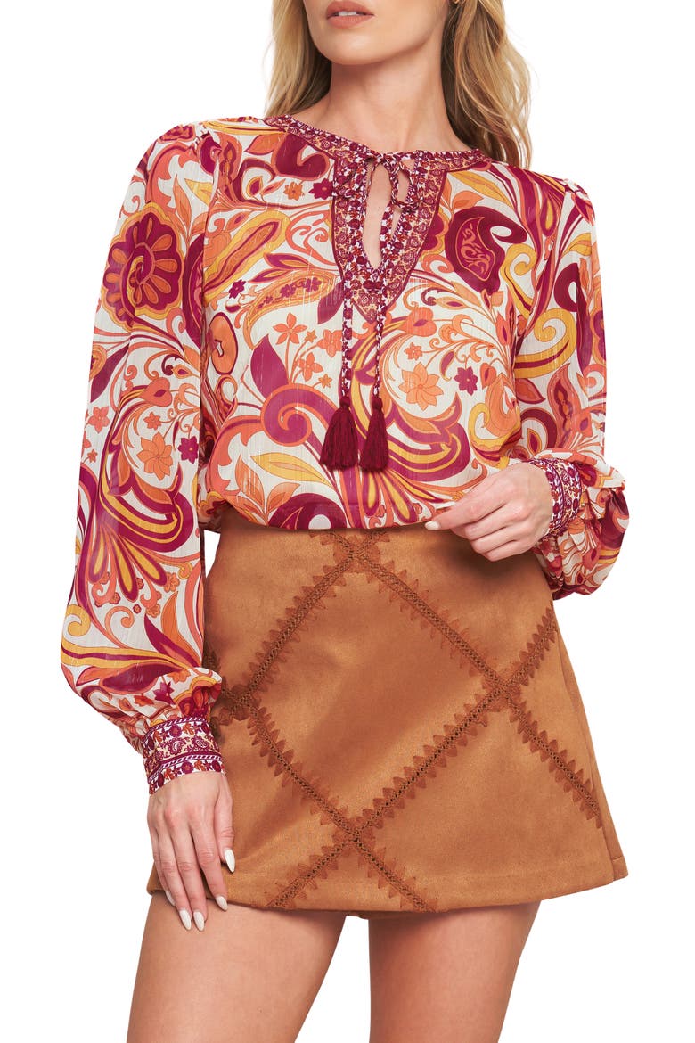 Long Sleeve Print Top, Main, color, IVORY PURPLE
