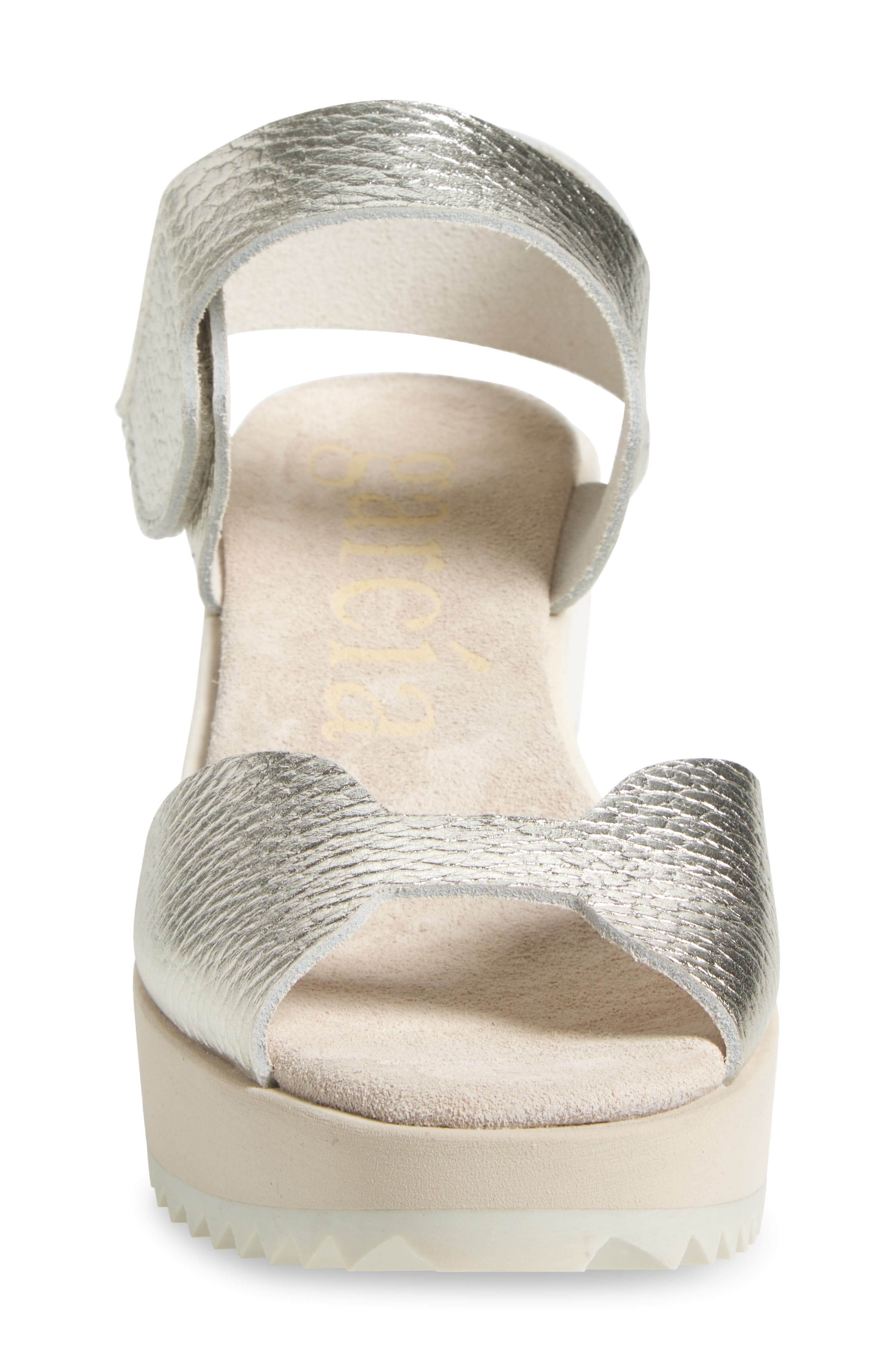 Fama Ankle Strap Wedge Sandal, Alternate, color, STERLING CERVO LAME