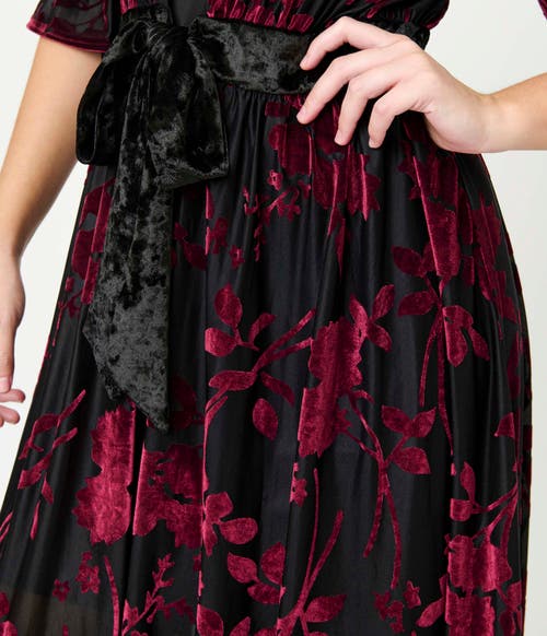Unique Vintage Plus Size Floral Velvet Burnout Duster In Black