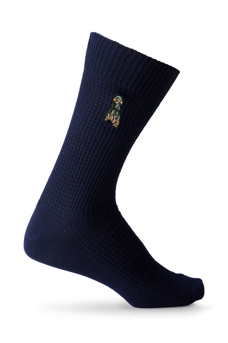 Big & Tall Waffle-Knit Dog Crew Socks, Alternate, color, NAVY