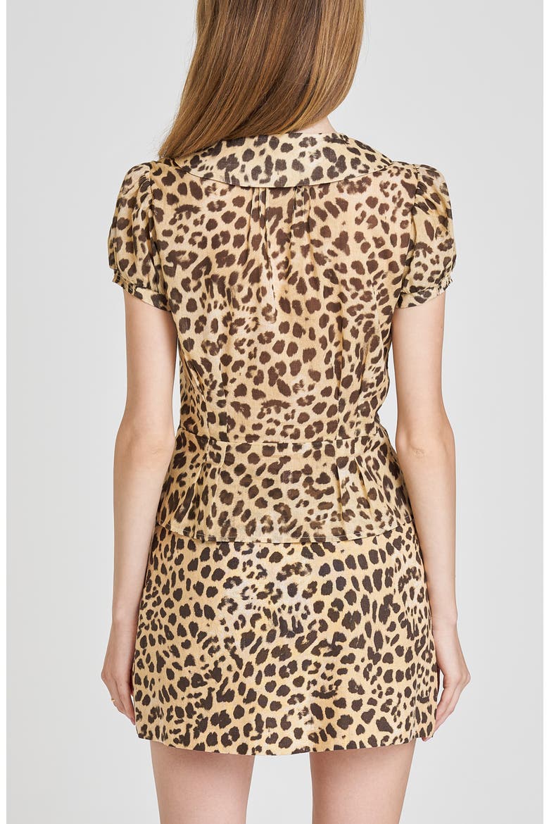 Kit Puff Sleeve Semisheer Cotton Peplum Top, Alternate, color, LEOPARD