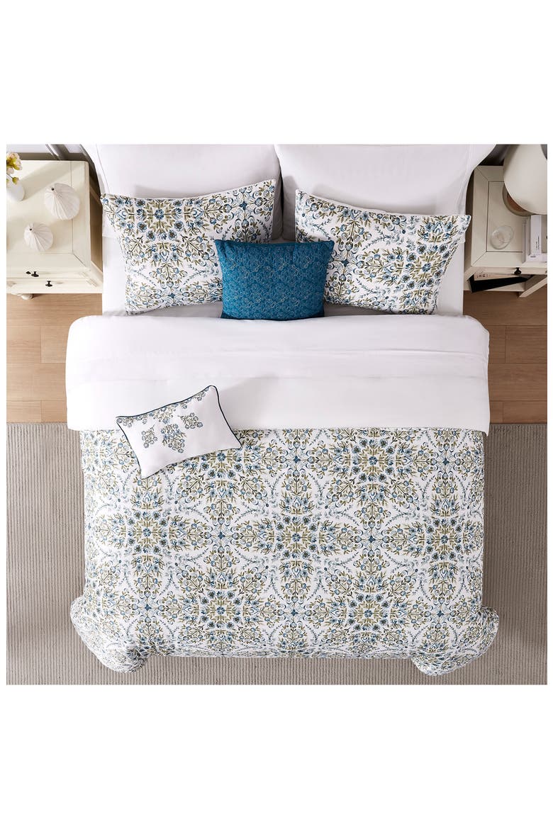 Floral Print Microfiber 5-Piece Comforter Set, Alternate, color, WHITE/ GOLD