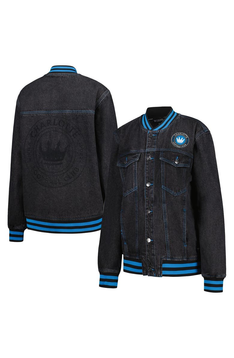 THE WILD COLLECTIVE Men's The Wild Collective  Black Charlotte FC Denim Full-Button Bomber Jacket, Main, color, Black