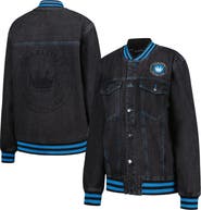 THE WILD COLLECTIVE Men's The Wild Collective Black Charlotte FC Denim Full-Button Bomber Jacket