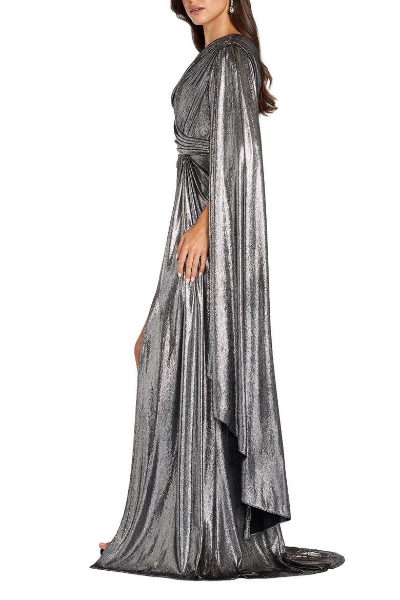Metallic Drape Side Twist Gown, Alternate, color, STEEL