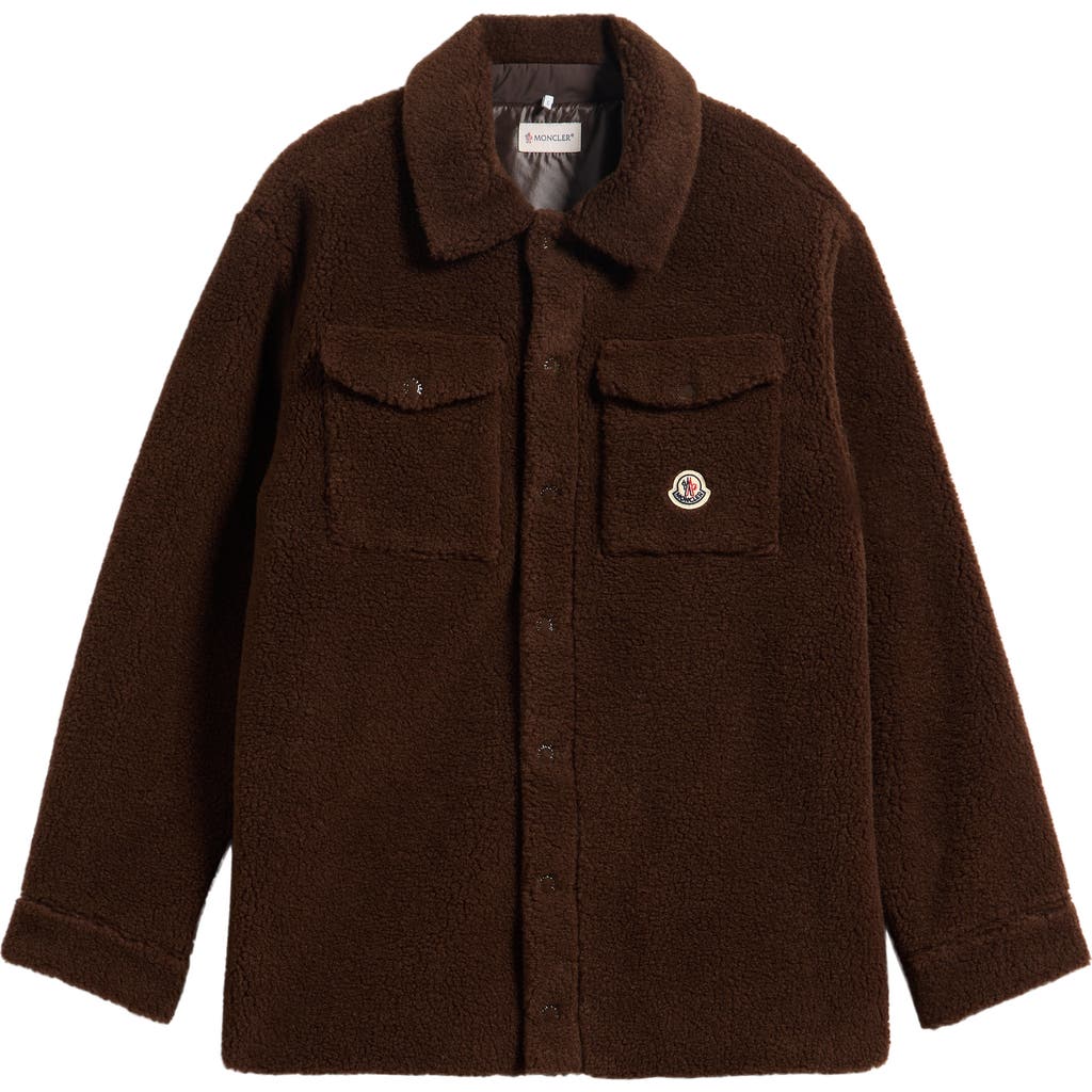 Moncler Kids' High Pile Fleece Snap-up Shirt Jacket In Brown