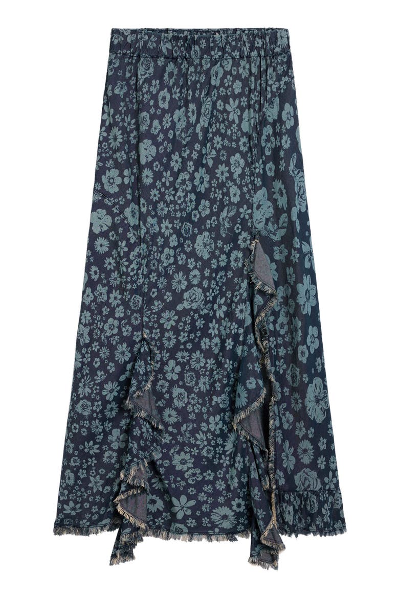 Floral Print Midi Skirt, Alternate, color, MEDIUM BLUE