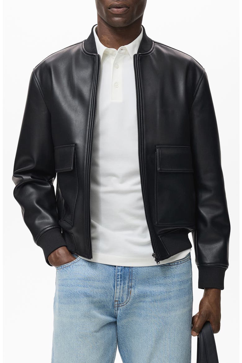Faux Leather Bomber Jacket, Main, color, BLACK