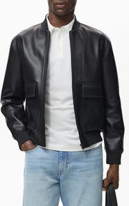 MANGO Faux Leather Bomber Jacket