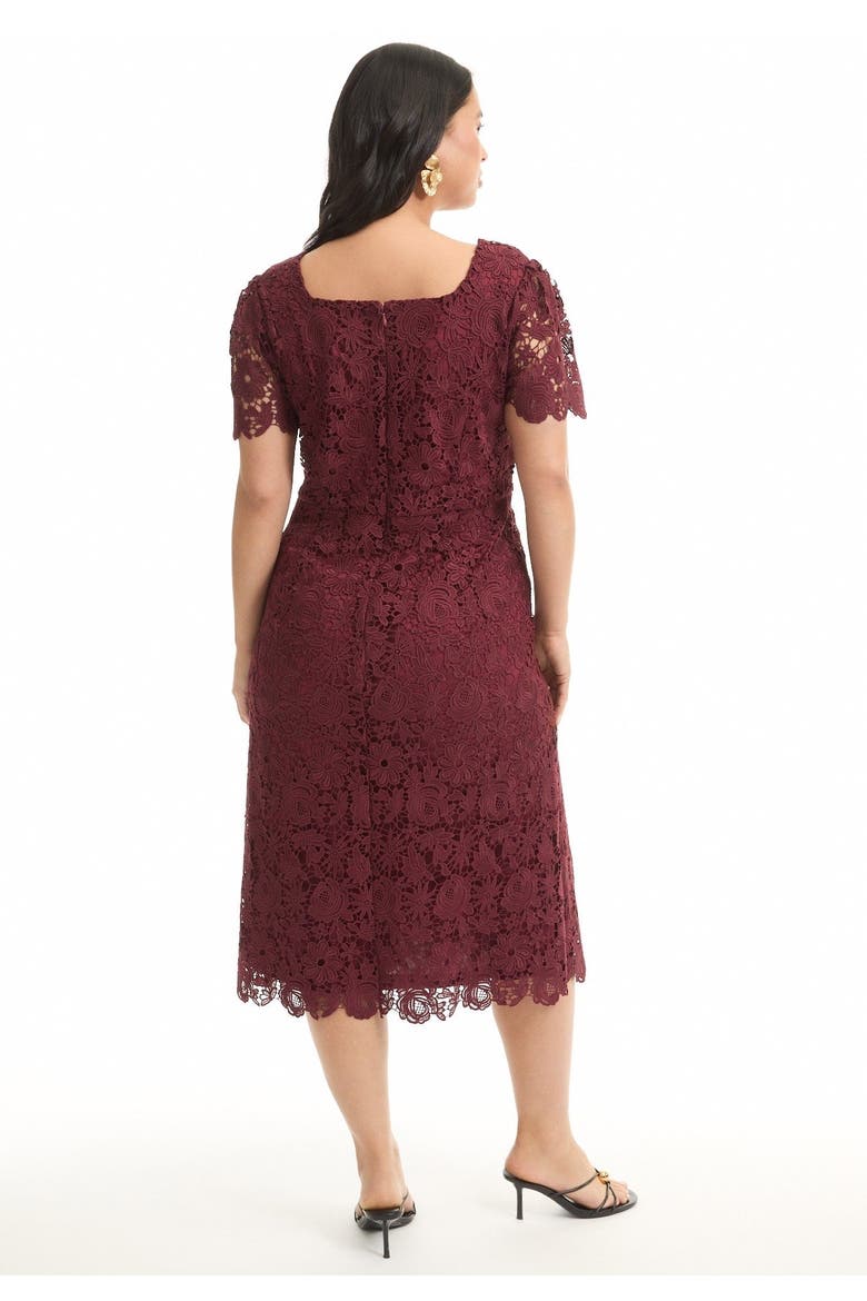 Square-Neck Lace Midi Dress, Alternate, color, ZINFANDEL