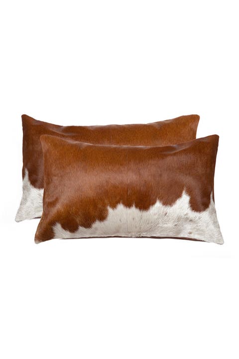 Torino Kobe Genuine Cowhide Pillow - Set of 2 - 12"x20" - Brown/White