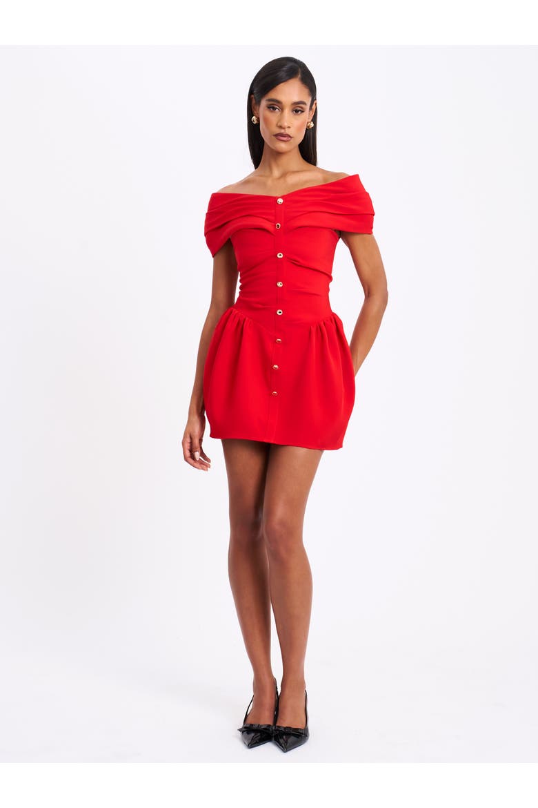 Cait Off Shoulder Drop Waist Mini Dress, Alternate, color, Red