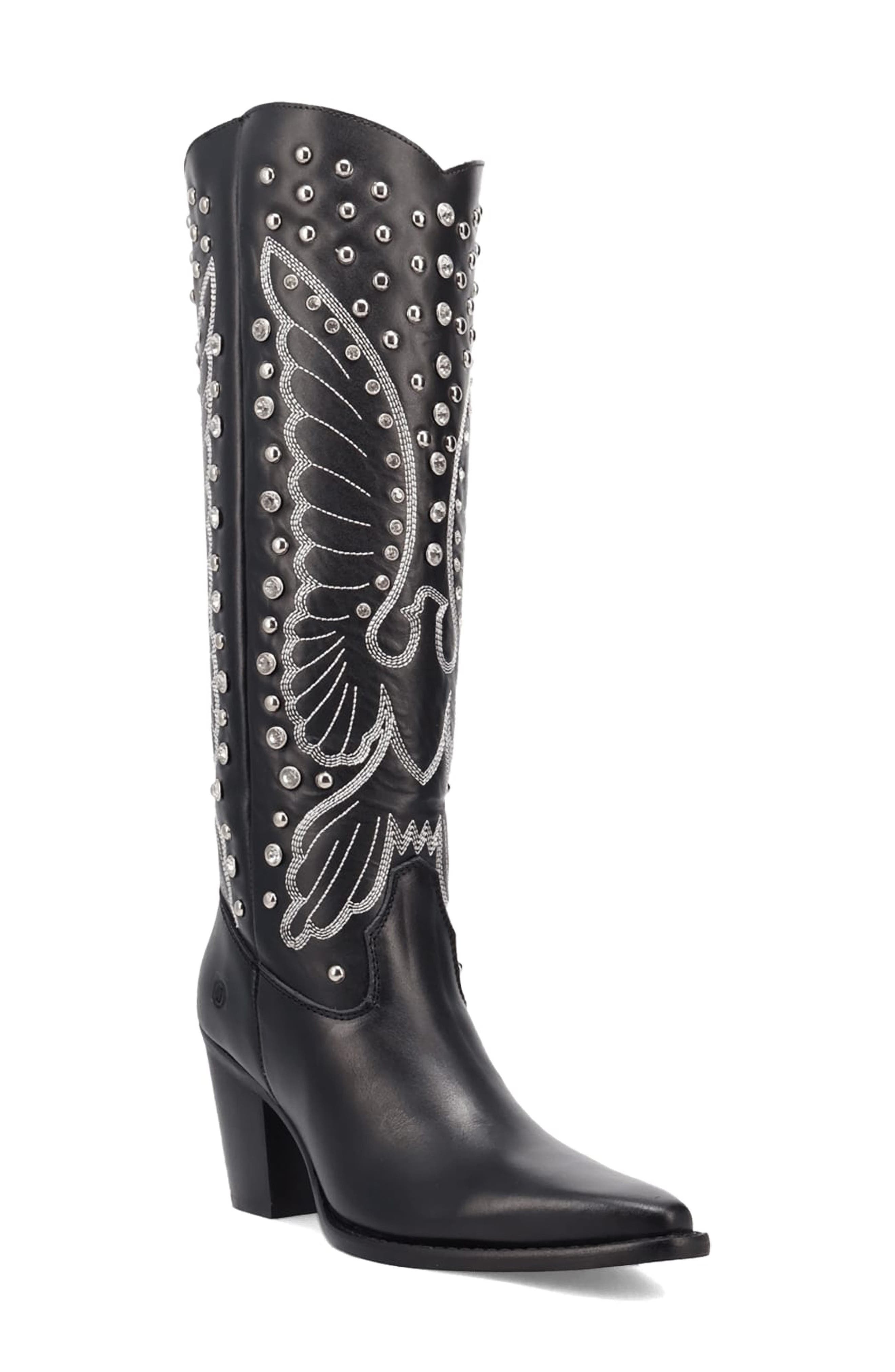 Dingo Diamonds Forever Knee High Western Boot, Main, color, Black