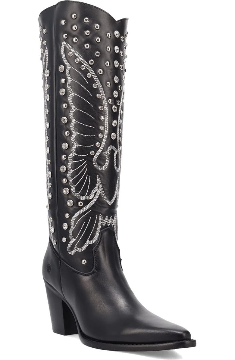 Dingo Diamonds Forever Knee High Western Boot, Main, color, Black