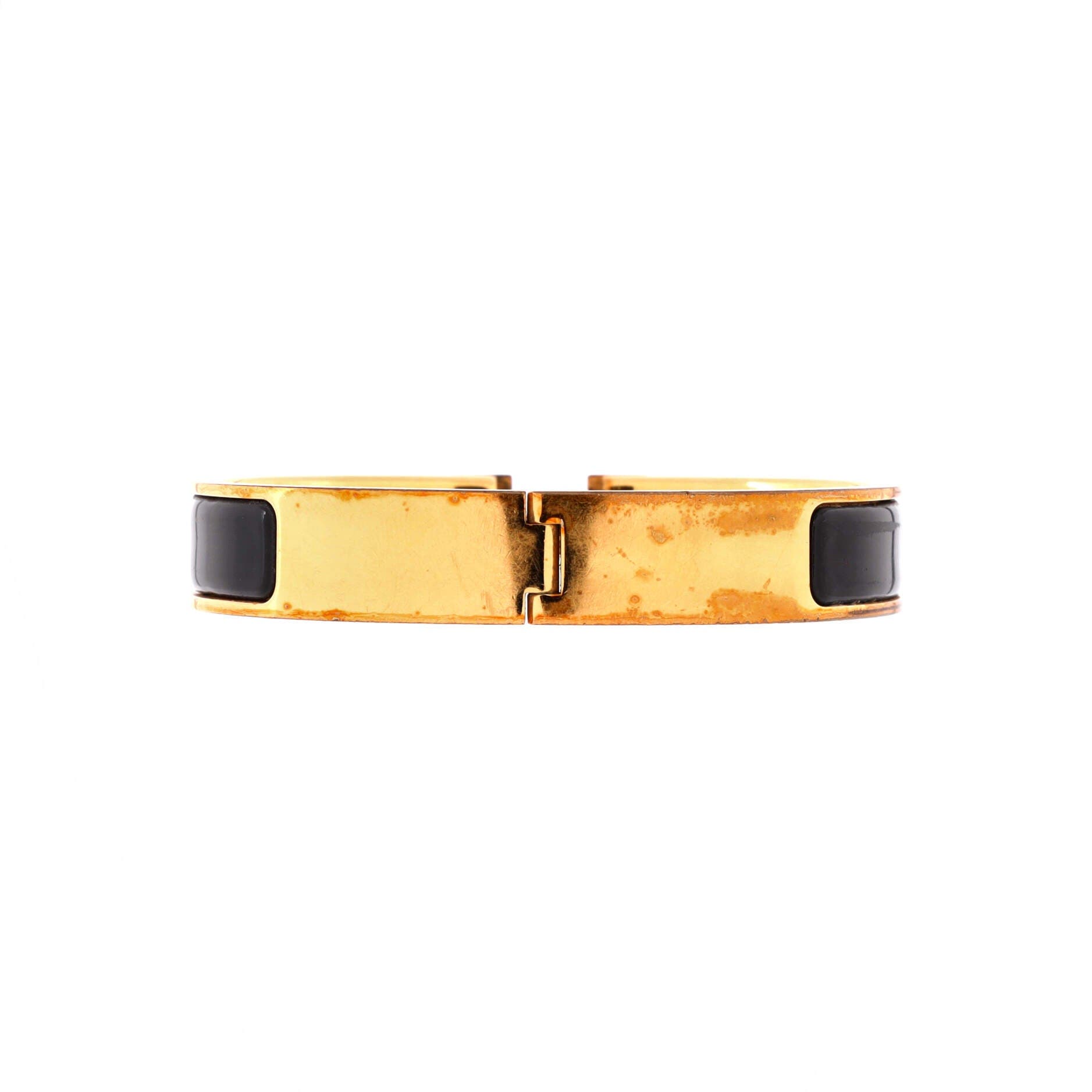 Pre-Owned Hermes Clic H Bracelet Enamel Narrow, Alternate, color, Black