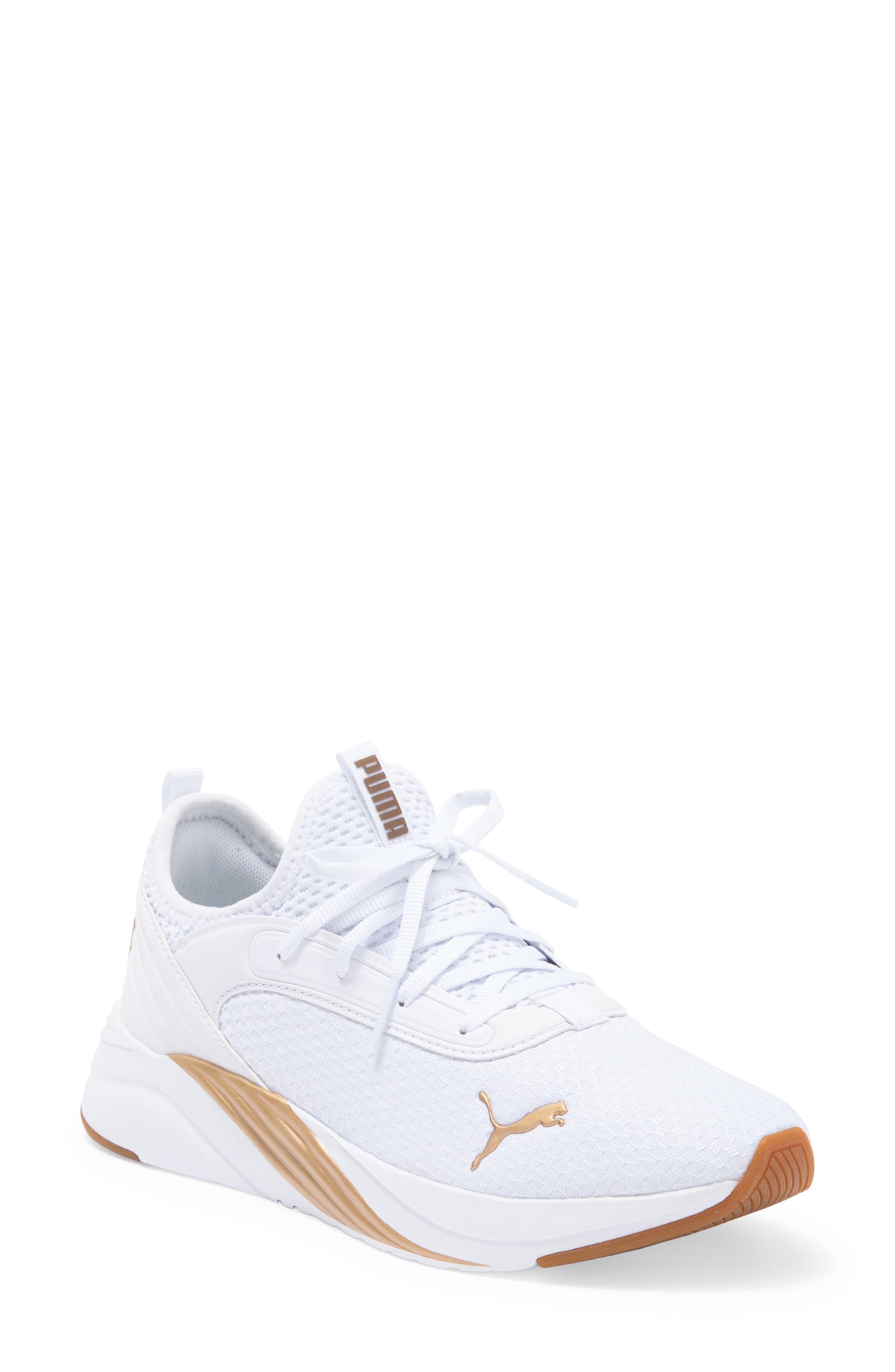 Softride Ruby Luxe Sneaker, Main, color, PUMA WHITE-PUMA GOLD