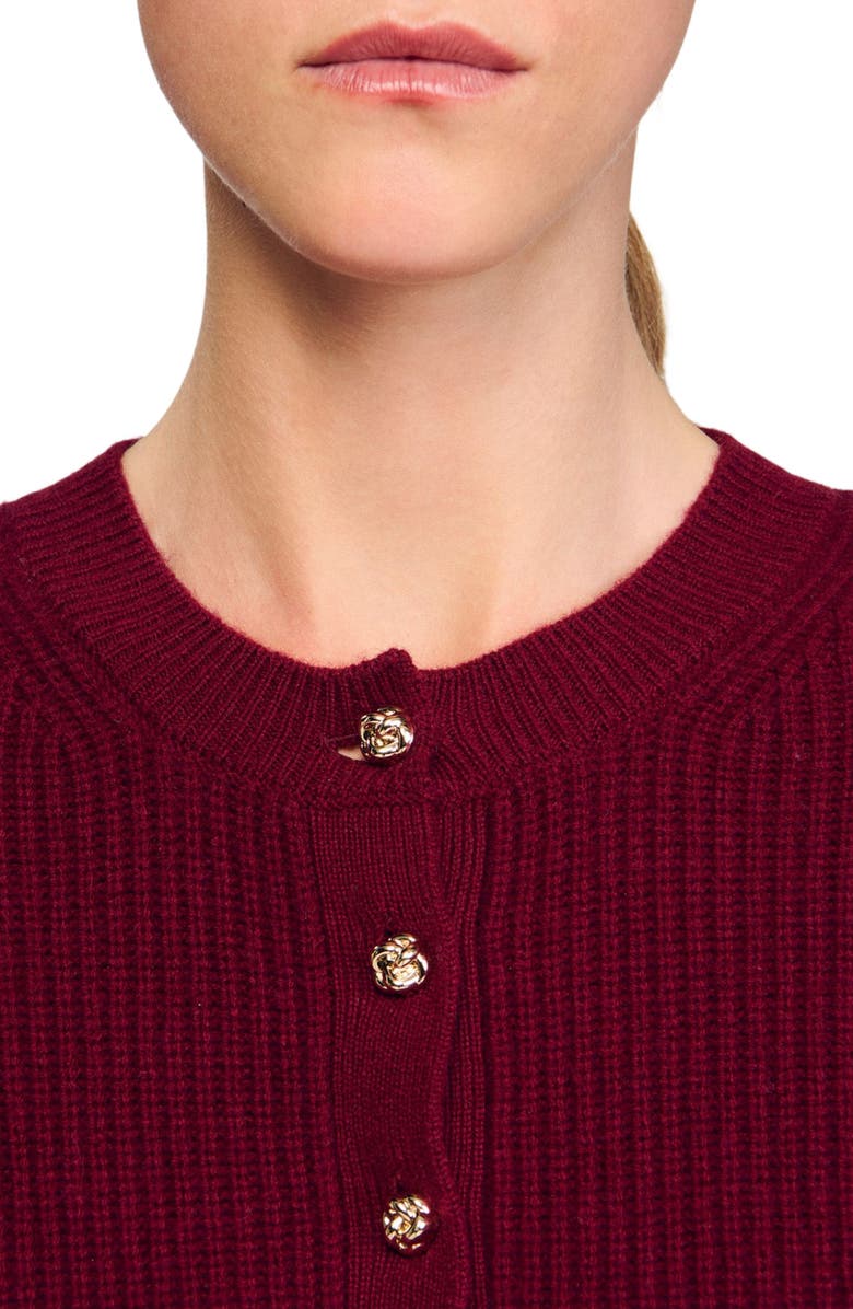 SANDRO Wool and cashmere button sweater, Alternate, color, Bordeaux