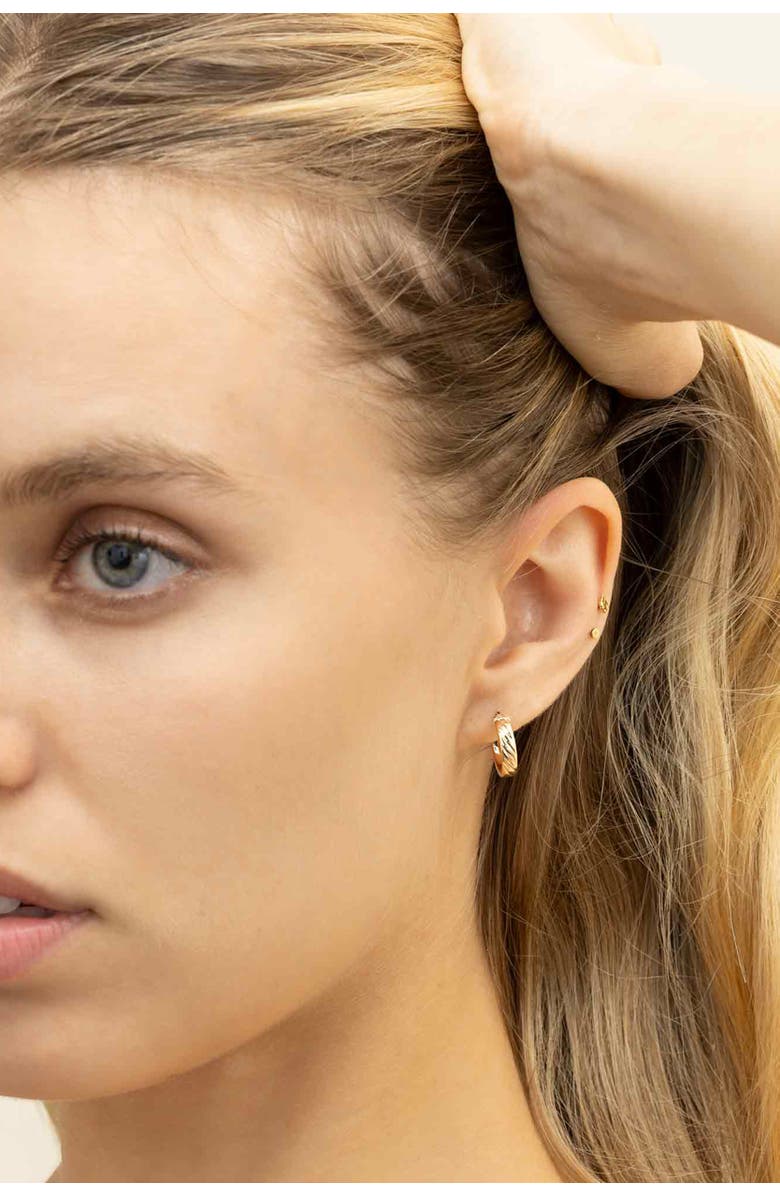 Oradina 14K Yellow Gold With A Twist Mini Hoops, Alternate, color, Yellow Gold