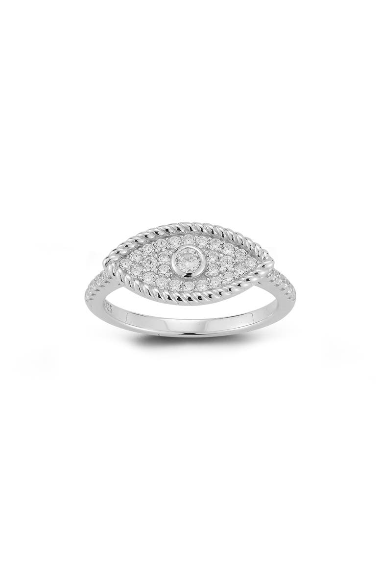 Pavé Cubic Zirconia Evil Eye Ring, Main, color, SILVER