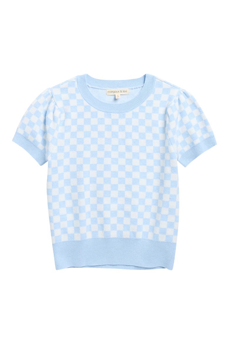 Kids' Check Jacquard Short Sleeve Sweater, Main, color, FLOATY BLUE