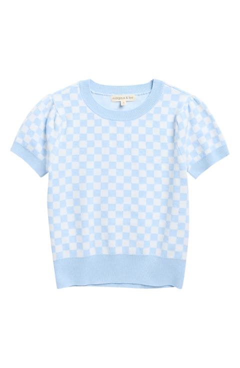 Kids' Check Jacquard Short Sleeve Sweater (Big Kid)