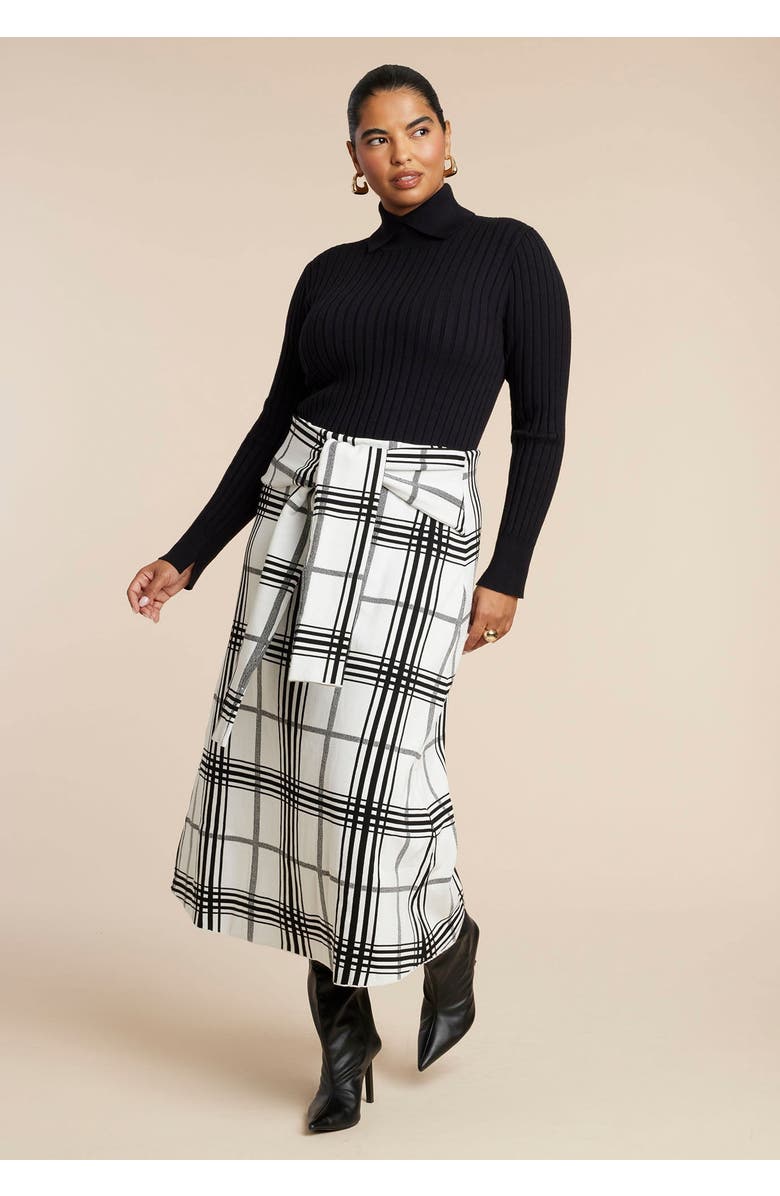 ELOQUII Plaid Midi Sweater Skirt With Sleeve Ties, Main, color, Preppy Refresh Plaid