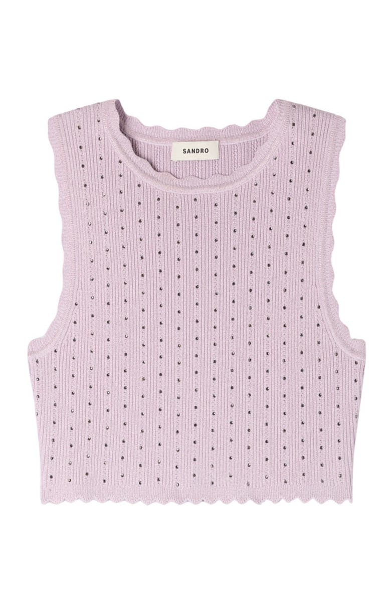 SANDRO Rhinestone knit crop top, Alternate, color, Mauve