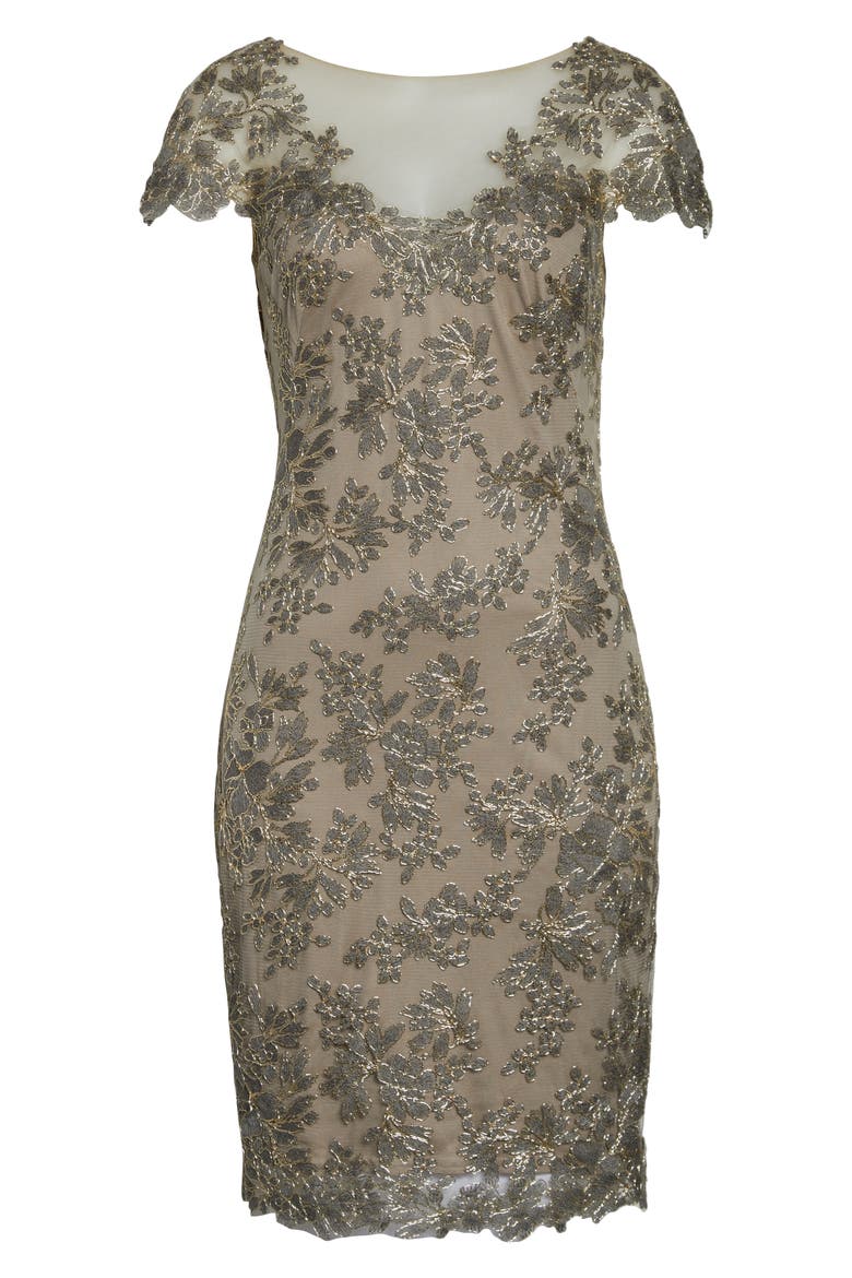 Embroidered Mesh Cocktail Dress, Alternate, color, SMOKE PEARL
