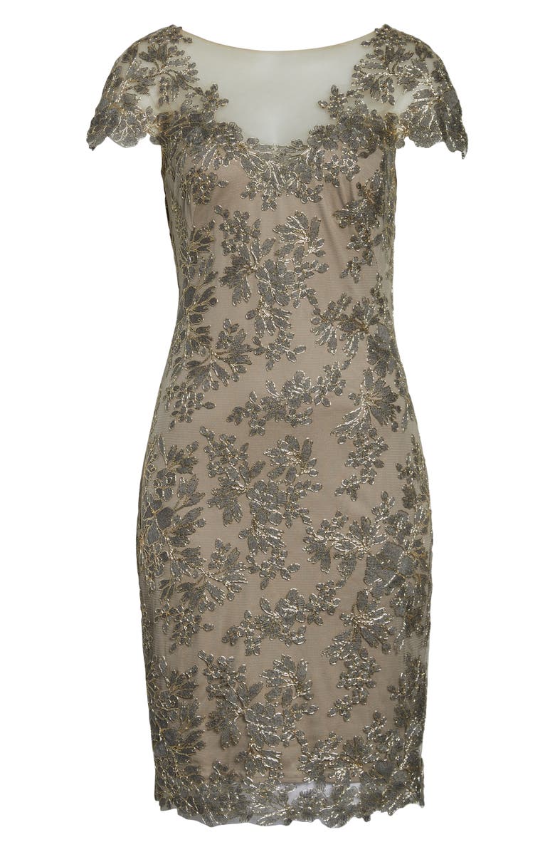 Tadashi Shoji Embroidered Mesh Cocktail Dress, Alternate, color,