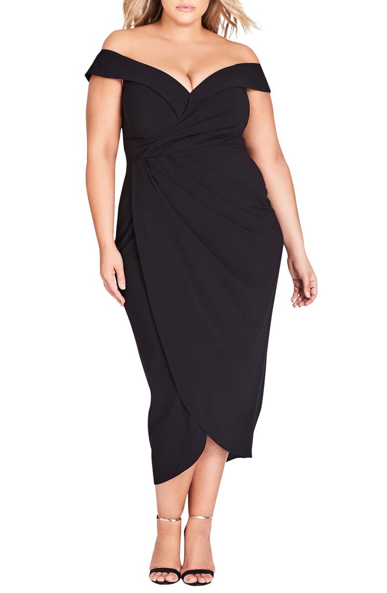City Chic Rippled Love Off the Shoulder Sheath Dress, Main, color, 