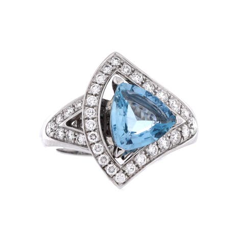 Divas' Dream Openwork Ring 18K White Gold with Diamonds and Aquamarine