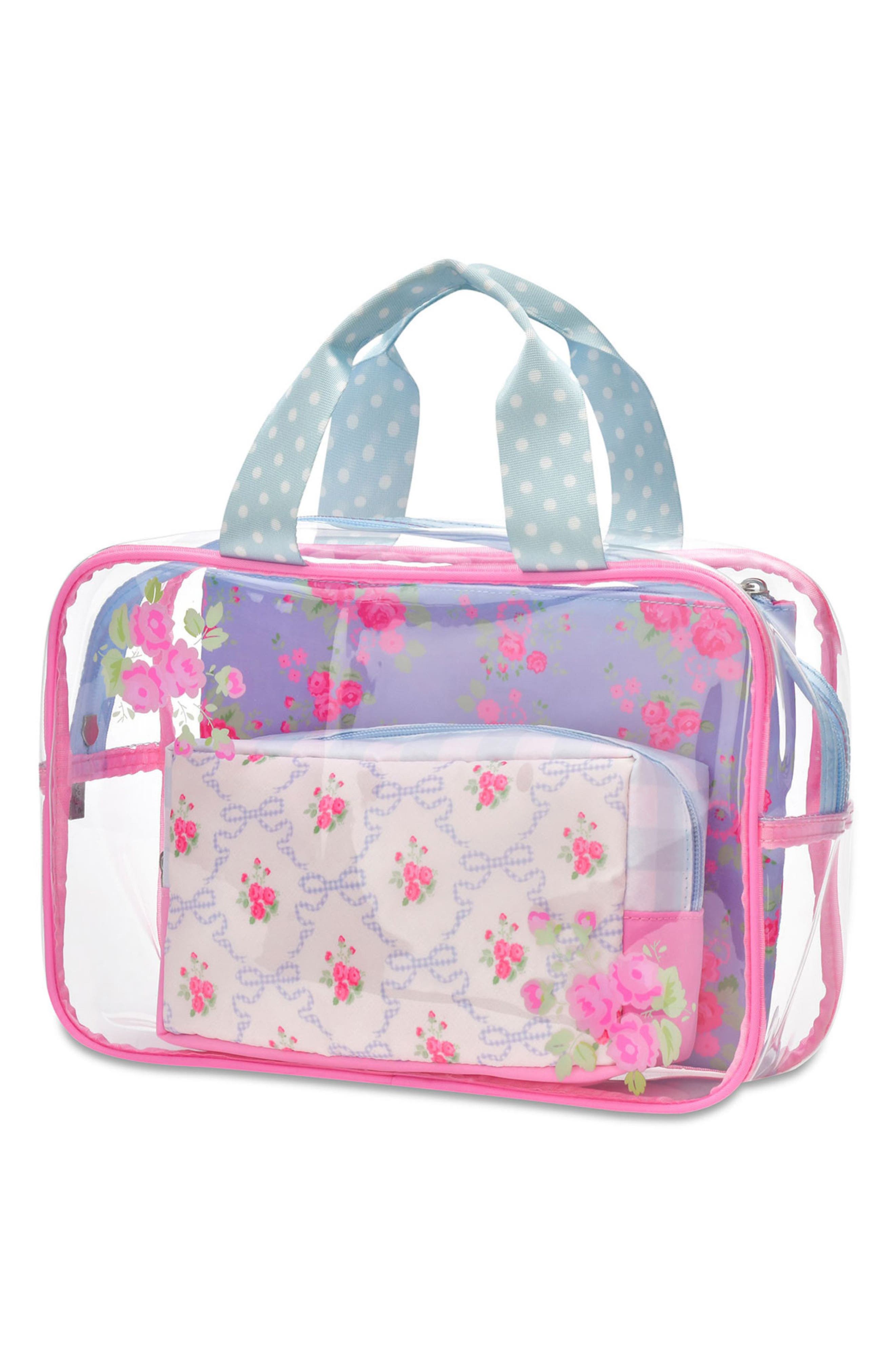 Kids' Floral Cosmetic Bag Trio, Alternate, color, PINK MULTI