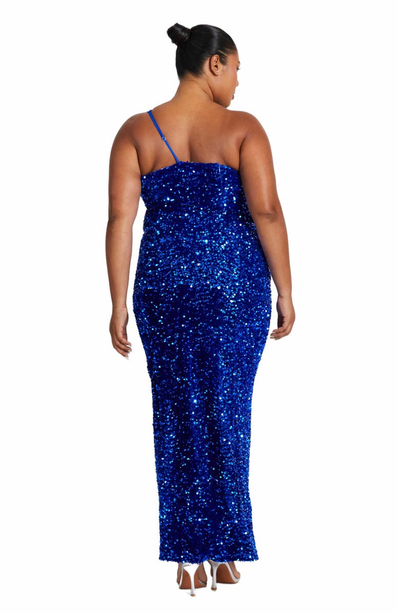 QUIZ Plus Size One Shoulder Cut Out Sequin Maxi Dress, Alternate, color, Royal Blue