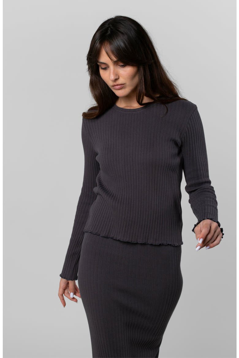 Cotton Rib Long Sleeve, Alternate, color, Charcoal