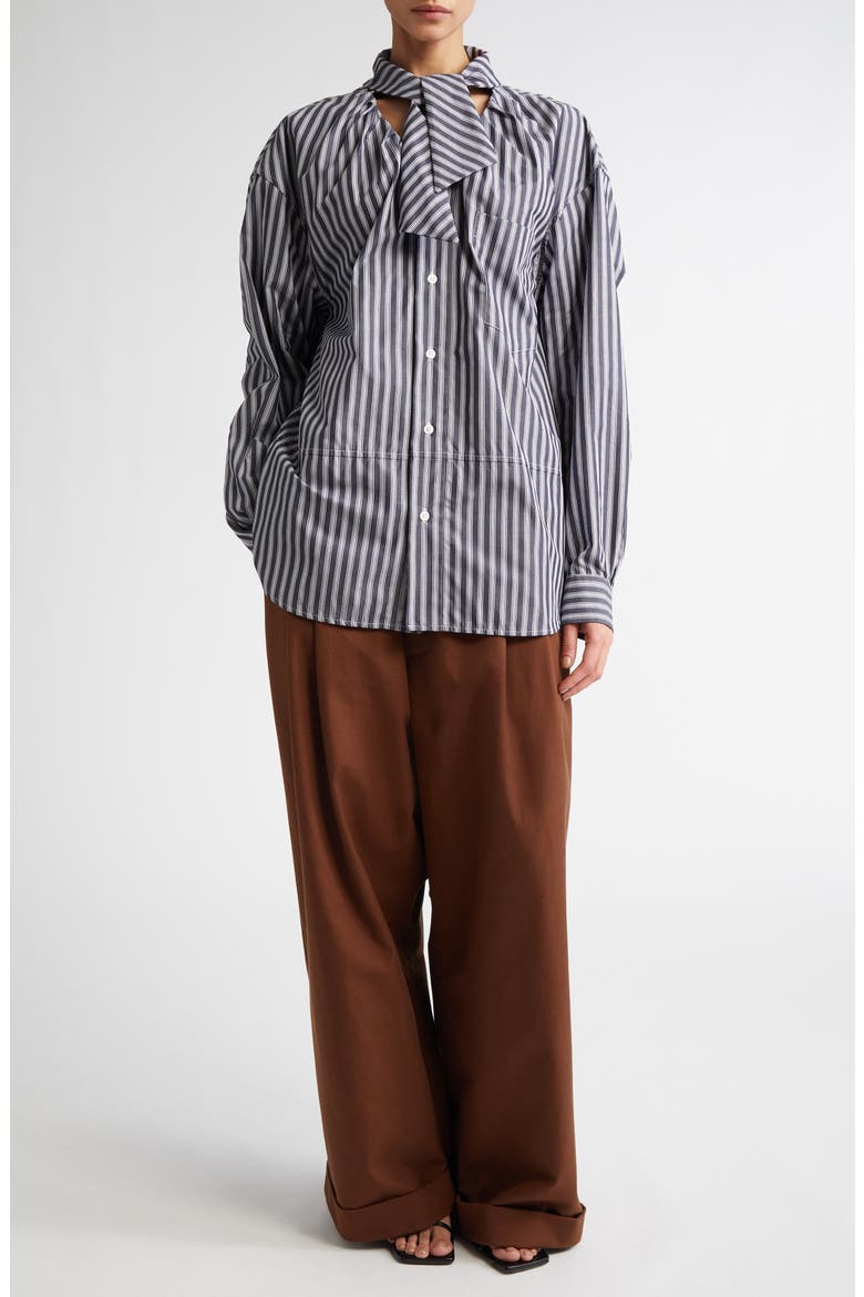 Boule Tie Neck Button-Up Shirt, Alternate, color, BLACK/ WHITE