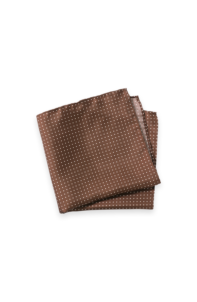 Paul Fredrick Dot Silk Pocket Square, Main, color, Brown