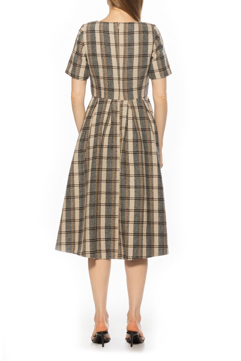 Imani Short Sleeve Pleated Dress, Alternate, color, BROWN PLAID