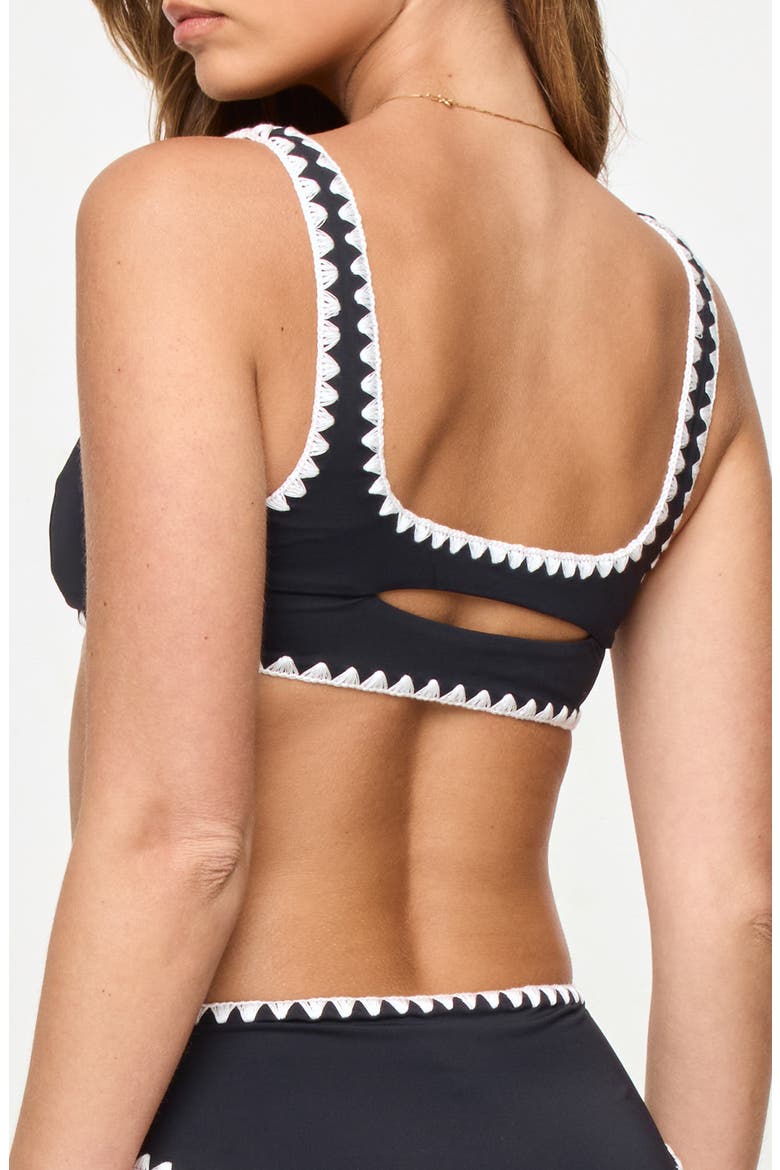 Effie Shirred Swim Top, Alternate, color, BLACK/ CREAM