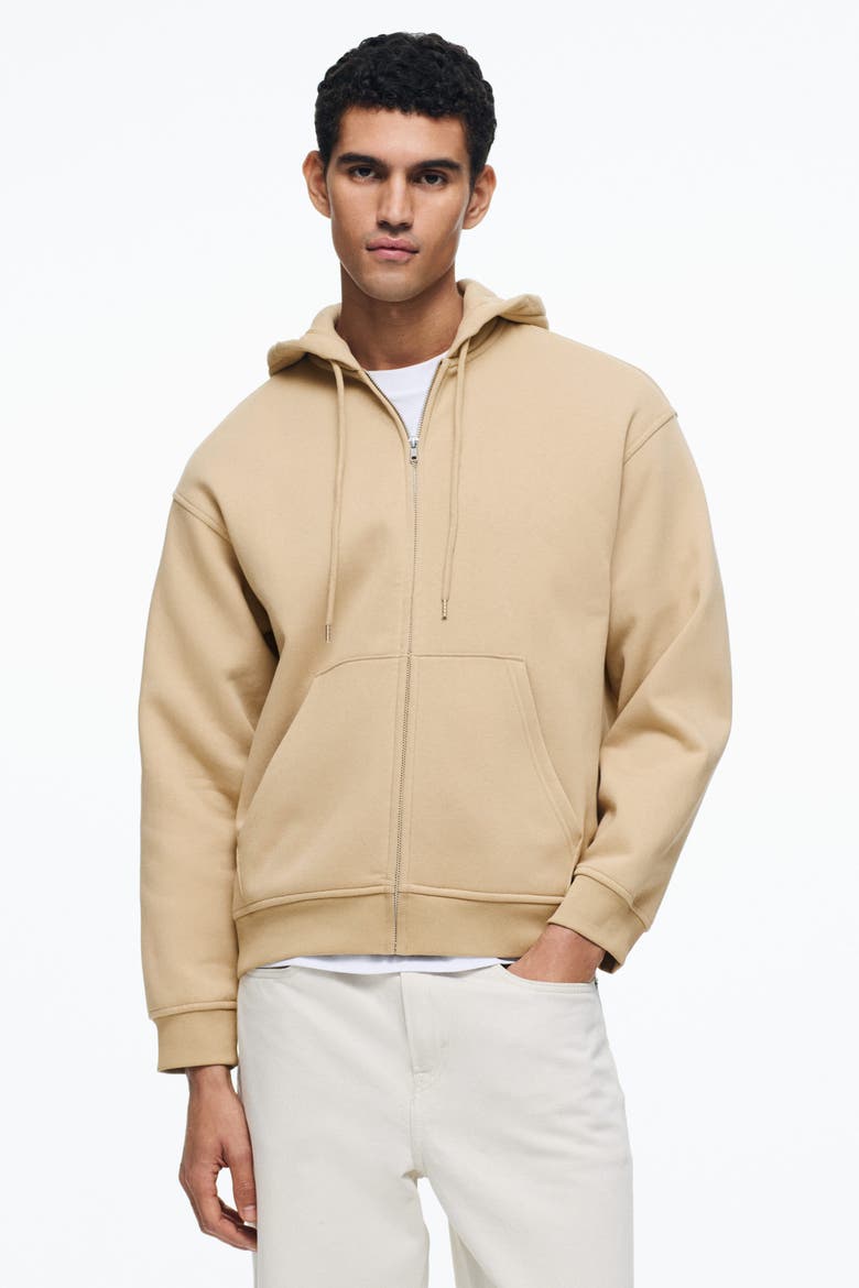 Loose  Fit Zip-through Hoodie, Alternate, color, Beige