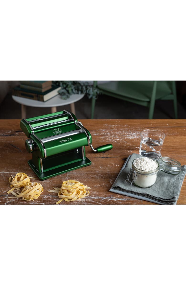 Marcato Atlas 150 Pasta Machine with Cutter, Hand Crank, and Instructions, Made in Italy, Alternate, color, Green