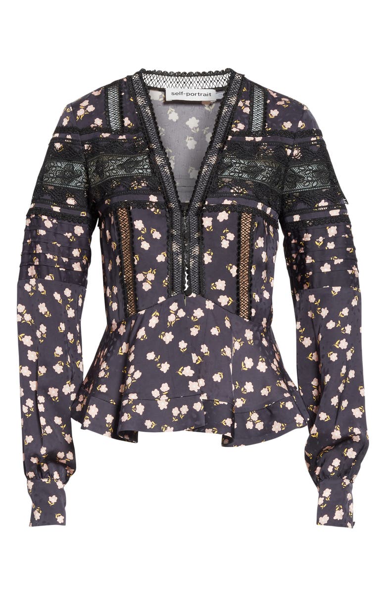 Self-Portrait Ditsy Floral Print Peplum Top, Alternate, color, 