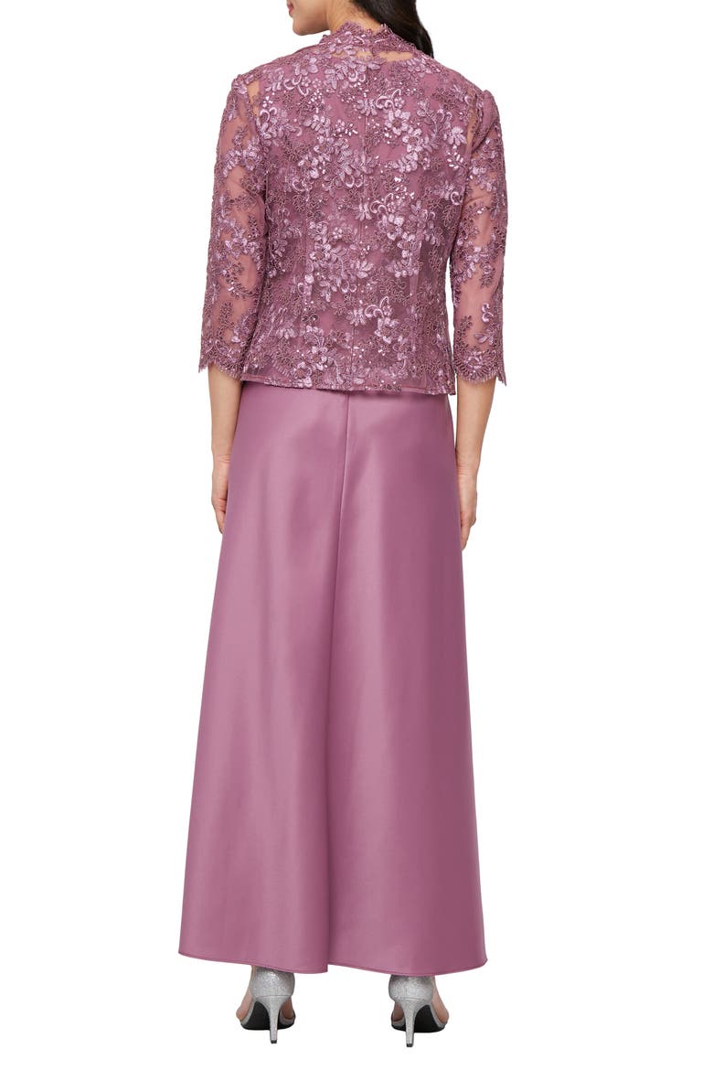 Embroidered Mock Two-Piece Gown with Jacket, Alternate, color, DARK MAUVE