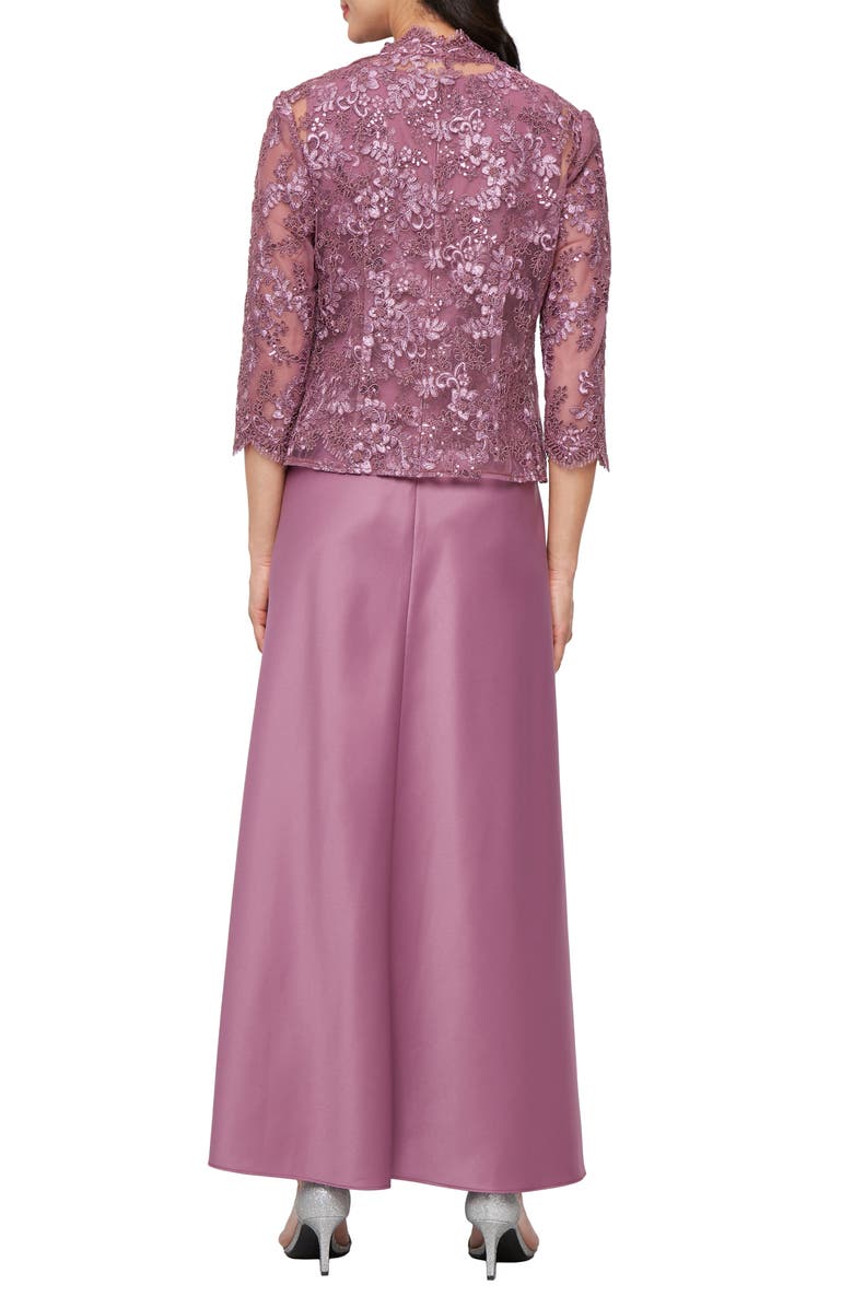 Alex Evenings Embroidered Mock Two-Piece Gown with Jacket, Alternate, color, Dark Mauve