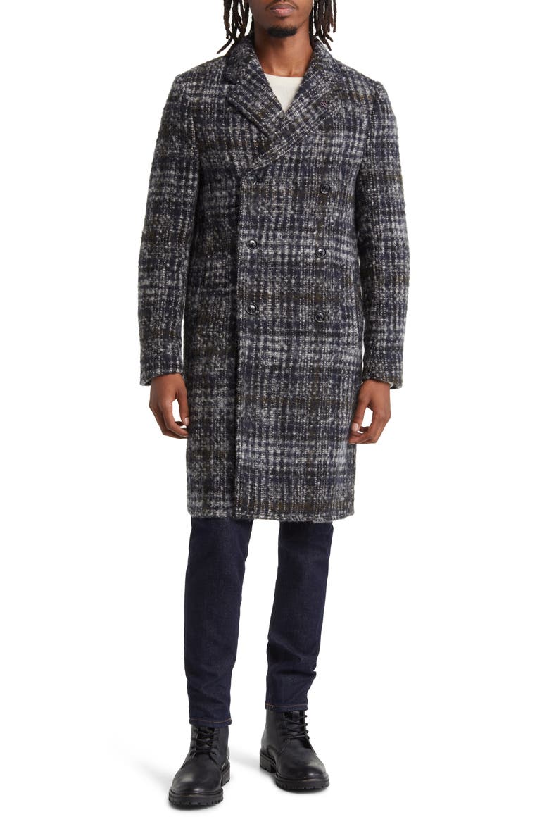 Brushed Glen Plaid Wool Blend Topcoat, Alternate, color, MULTI GREY CHECK