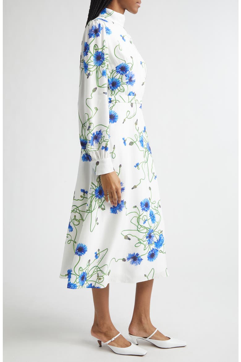 Cornflower Floral Print Long Sleeve Crepe Midi Dress, Alternate, color, CORNFLOWER
