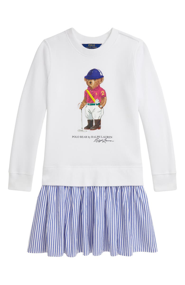 Polo Ralph Lauren Kids' Magic Fleece Bear Logo Dress, Main, color, White