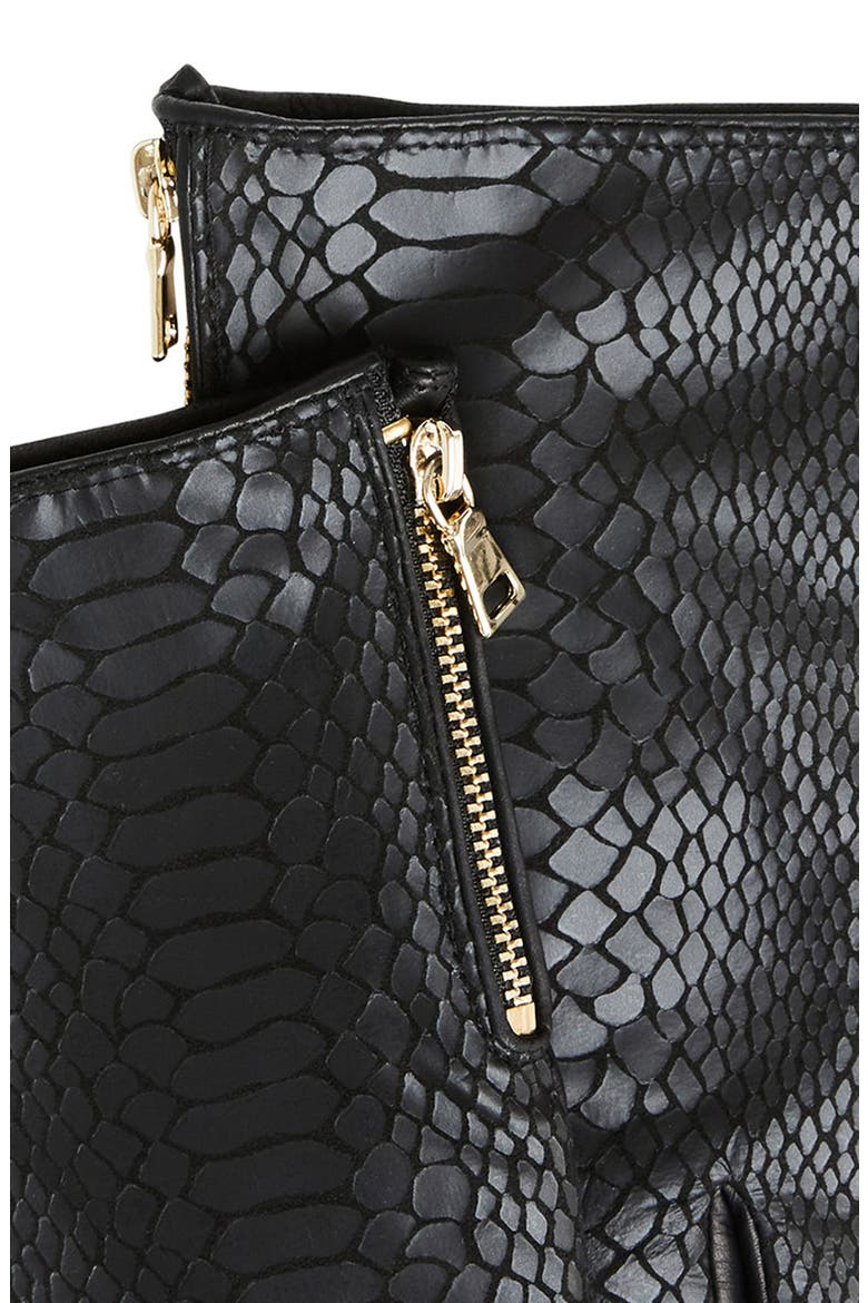 Snakeskin Embossed Leather Cashmere Lined Gloves, Alternate, color, BLACK