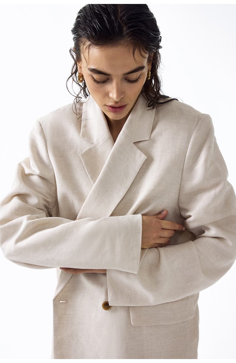 H&M Linen-blend Double-breasted Blazer, Alternate, color, Light Beige