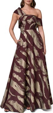 Donna Karan New York Metallic Abstract Print One-Shoulder Gown
